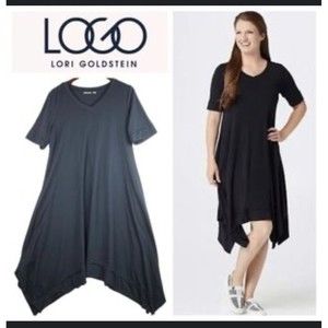 LOGO by Lori Goldstein Tee Shirt Tunic Women’s Medium Top Knit Black Long Sleeve
